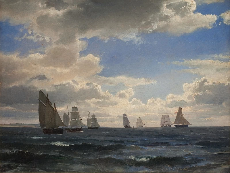 1818-Carl Frederik Sørensen - Velieri nello stretto a sud di Kronborg (1857)